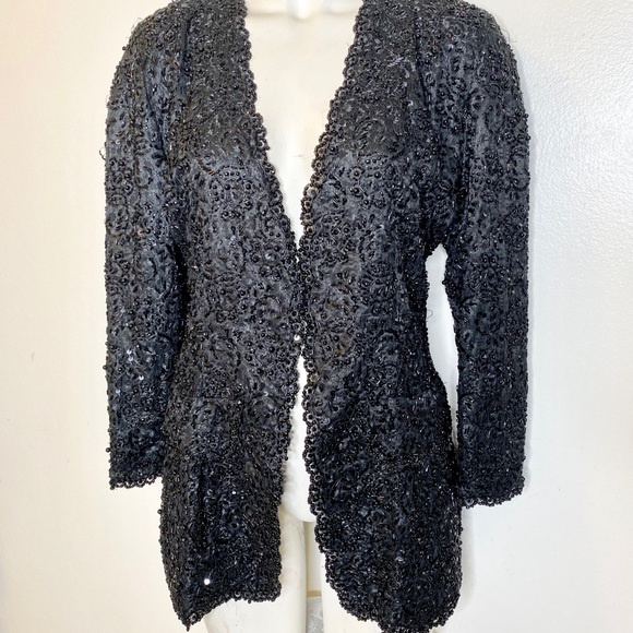 Black Tie Beaded Sequins Evening Jacket 6 - Picture 1 of 5